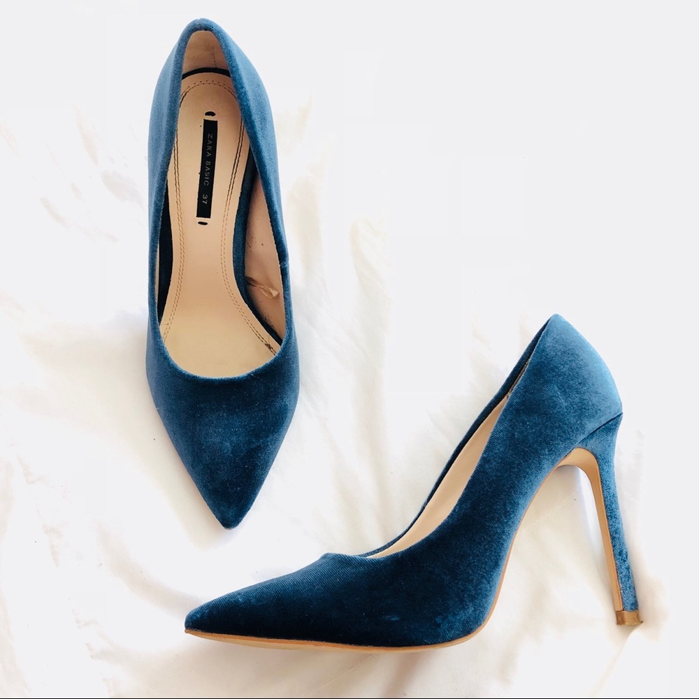 COPY - ZARA Velvet Blue Pumps